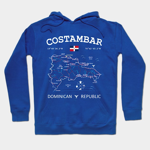 Costambar Dominican Republic Flag Travel Map Coordinates GPS Hoodie by French Salsa